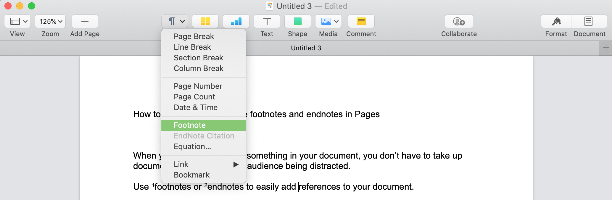 office for mac numbering endnotes